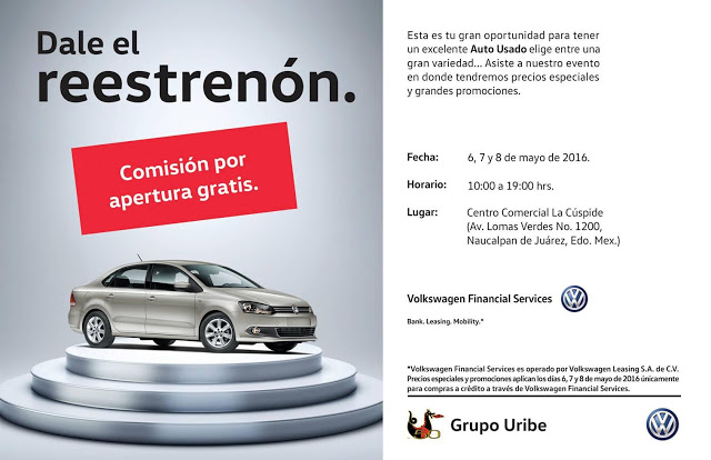 Volkswagen te invita el 6, 7 y 8 de mayo de 10:00 a 19:00 hrs.  en el Centro Comercial La Cúspide.