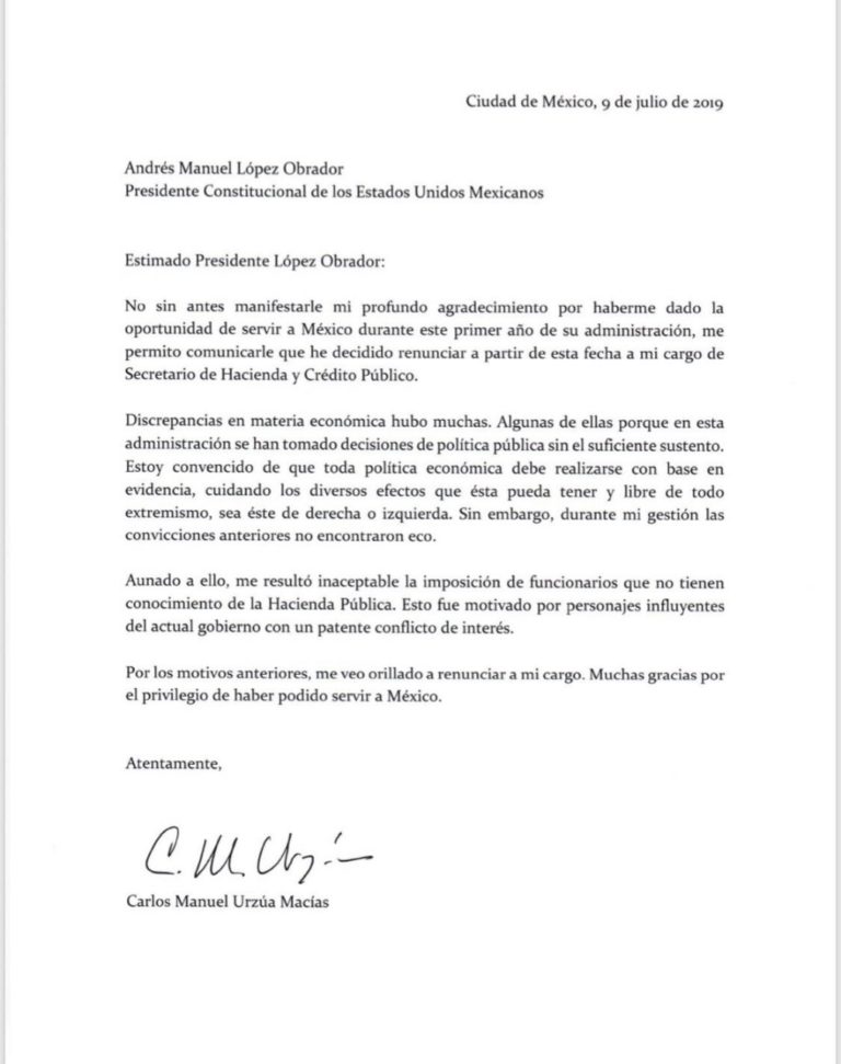 Renuncia Carlos Urzúa a SHCP