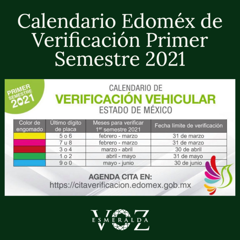 Calendario Edomex Verificación Vehicular Primer Semestre 2021